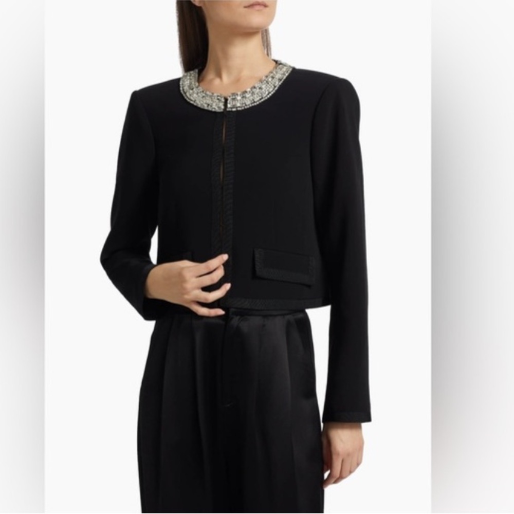 Cinq à Sept women Bobby Embellished Crepe Cropped Jacket size 6 career chic